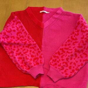 Hot pink and red cozy V-neck sweater, size, medium
